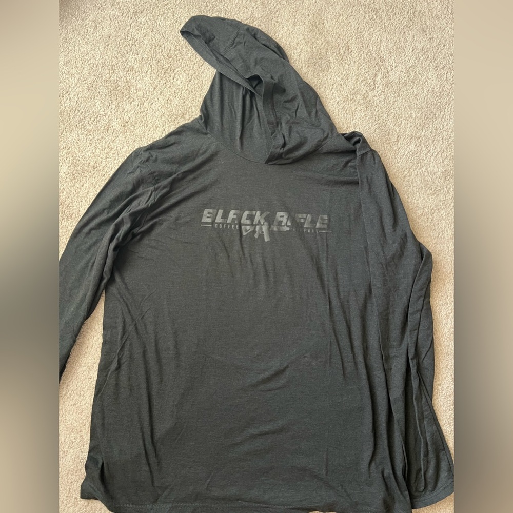 New. Hoodie, black rifle shirt.